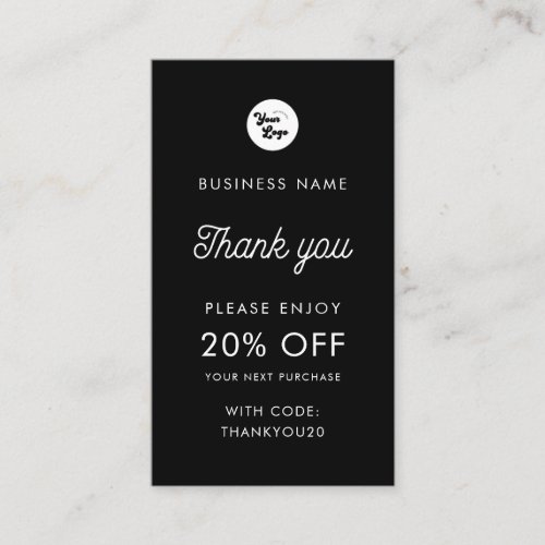 Custom Business Logo Thank You Minimalist Black Discount Card