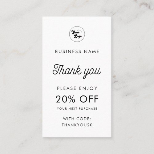 Custom Business Logo Thank You Minimalist White Discount Card