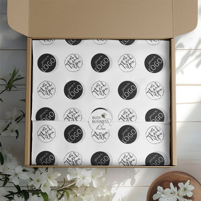 Custom Business Logo Thank You Pattern Tissue Paper (Logo branded tissue paper by Busy Business Bee)