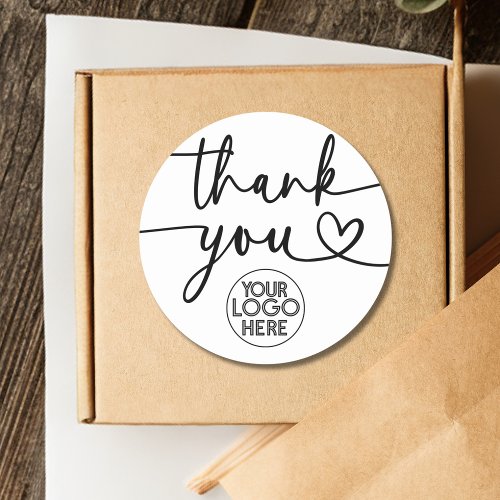 Custom Business Logo Thank You Script Heart  Classic Round Sticker