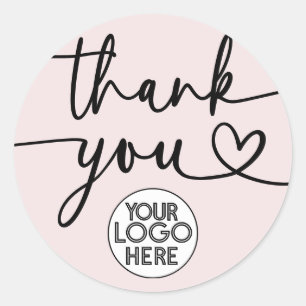 Custom Business Logo Thank You Script Heart Pink Classic Round Sticker