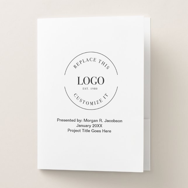  Custom Business Logo website presenter name text Pocket Folder (Front)