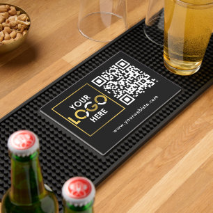 Custom Business Logo Website QR Code Black Bar Mat