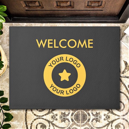 Custom Business Logo Welcome Grey And Gold Doormat