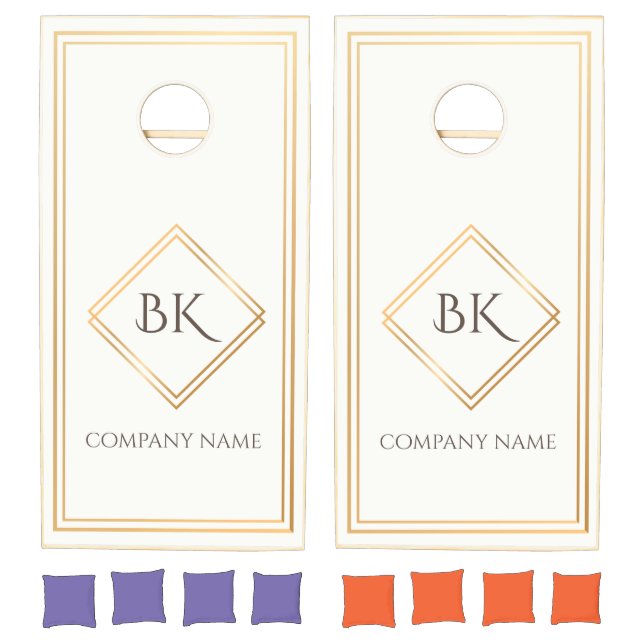 Custom Business Logo White & Gold Minimal Design  Cornhole Set (Set)