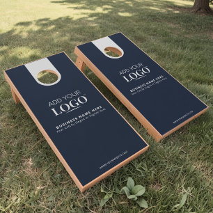 Custom Business Logo White Navy Blue Cornhole Set