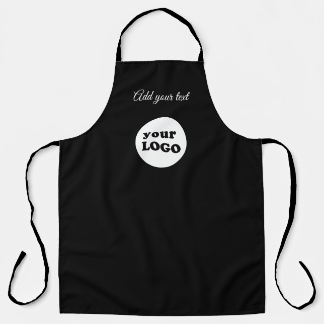 Custom Business Logo White Script Simple Black Apron (Front)