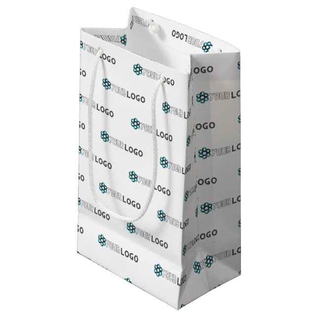 Custom business logo white small gift bag (Front Angled)