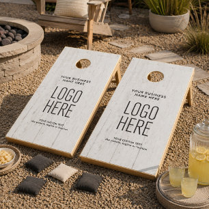 Custom Business Logo White Washed Wood Cornhole Set