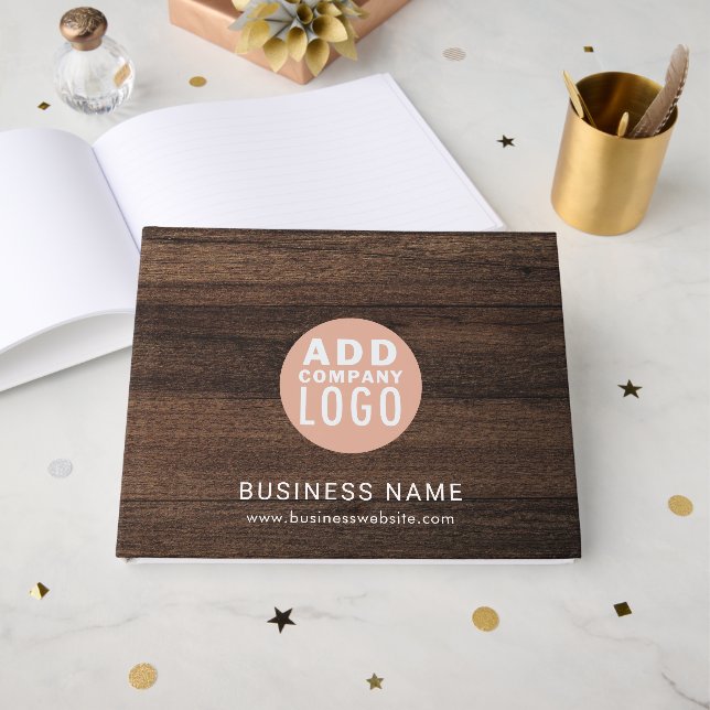 Custom Business Logo Wood Look Custom Company Guest Book (Front Open)