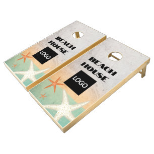 Custom Business Logo Wooden Starfish Beach House Cornhole Set