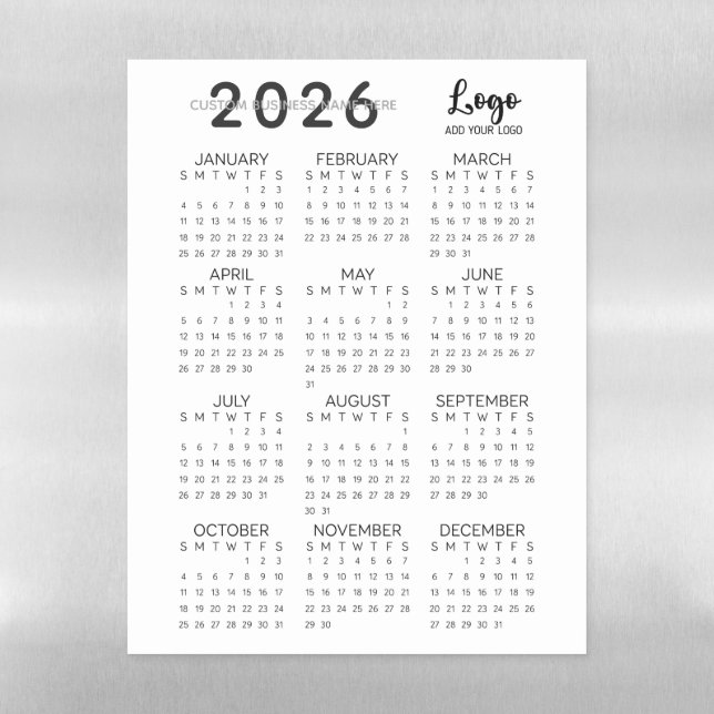 Custom Business Logo Yearly 2026 Calendar Magnetic Dry Erase Sheet (Vertical)