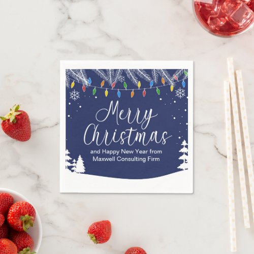 Custom Business Merry Christmas Festive Blue Party Napkins
