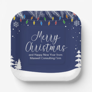 Custom Business Merry Christmas Festive Blue Party Paper Plates