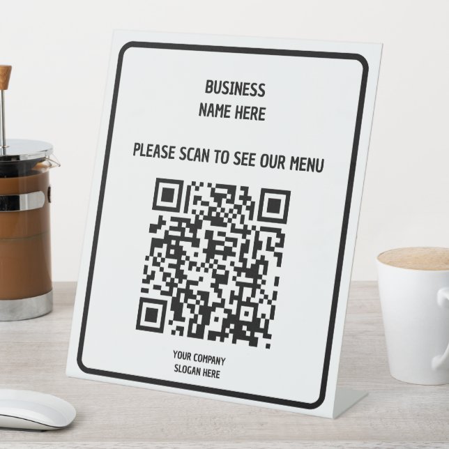 Custom Business Modern Black QR Code Menu  Pedestal Sign (In SItu)