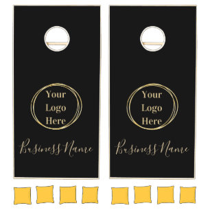 Custom Business Modern Minimalistic Black Gold Cornhole Set