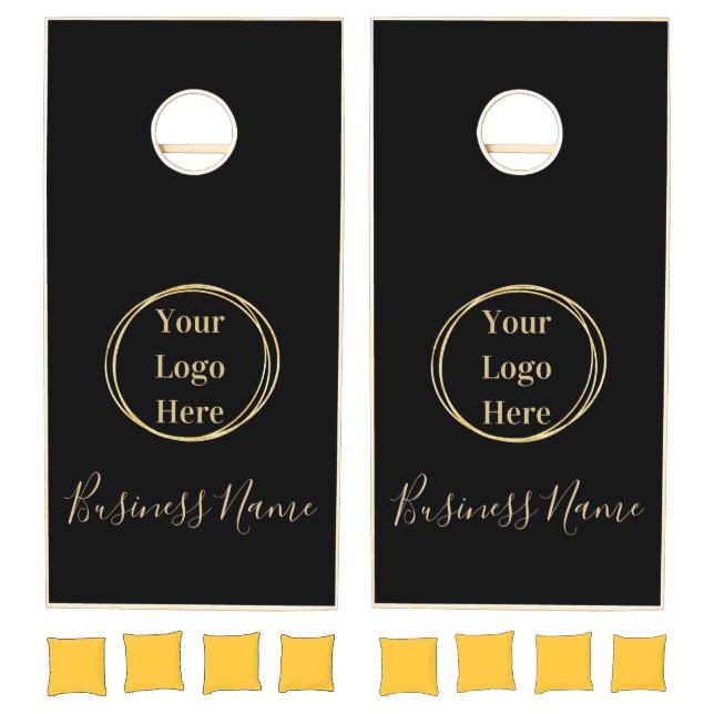 Custom Business Modern Minimalistic Black Gold Cornhole Set (Set)