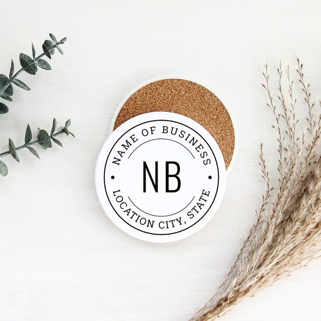 Custom Business Monogram Initials Location Coaster (Creator Uploaded)