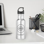 Custom Business Name and Logo Branded Stainless Steel Water Bottle<br><div class="desc">Custom stainless steel branded water bottle features your professional business logo design,  along with wording for your business name,  slogan,  website,  location,  or other information that can be personalized. Simply add your company logo to the black round placeholder image space,  and fill in with your preferred wording.</div>
