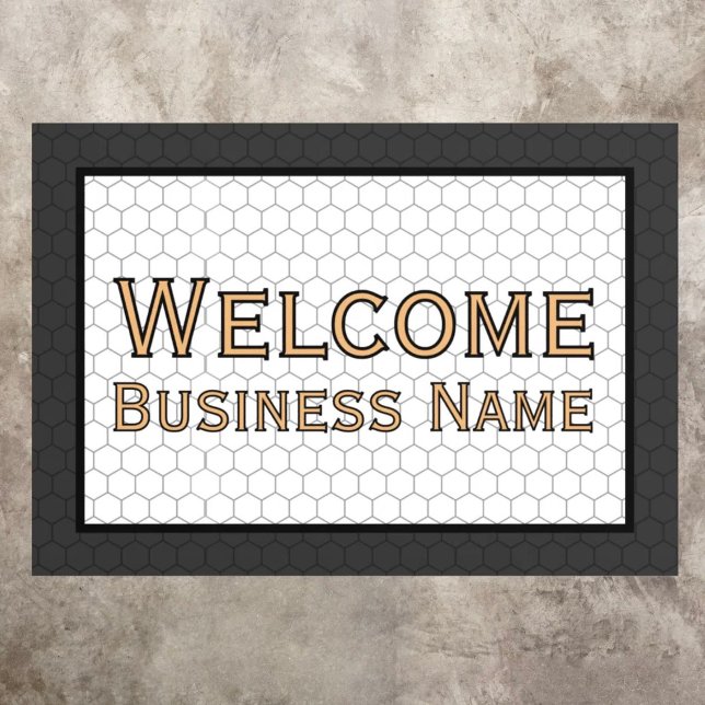 Custom Business Name - Faux Tile Floor Decal Sign (Custom Business Name - Classy Minimal Faux Tile Floor Decal)