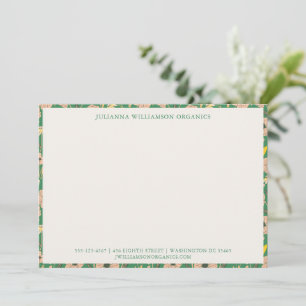 Custom Business Name Green Blush Wildflower Border Note Card