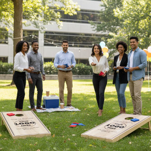 Custom Business Name & Logo Light Wood Branded  Cornhole Set