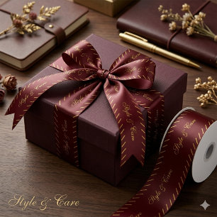 Custom Business Name Maroon Satin Decorative Ribbon
