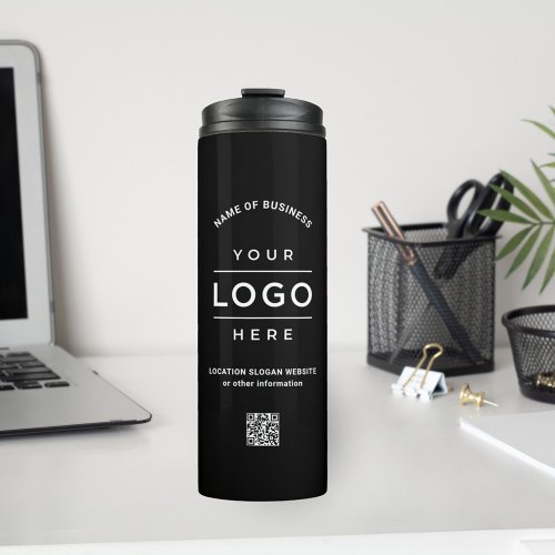 Custom Business Name QR Code Logo Black Branded Thermal Tumbler