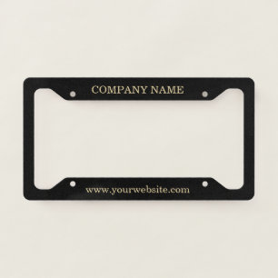 Custom Business Name Website Gold Script Black License Plate Frame