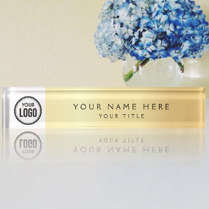 Custom Business Office Logo Elegant Gradient Gold Desk Name Plate