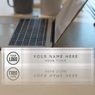 Custom Business Office Logo Elegant Gradient Grey Desk Name Plate