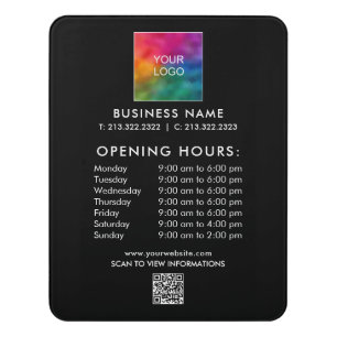 Custom Business Opening Hours Logo Text QR Code Door Sign