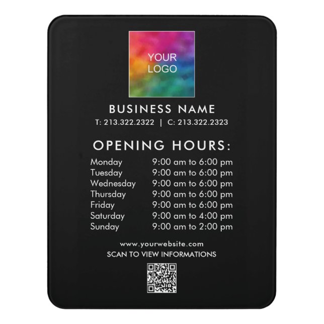 Custom Business Opening Hours Logo Text QR Code Door Sign (Contemporary Vert)