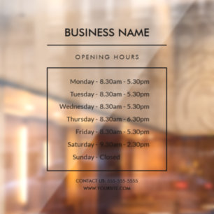 Custom Business Opening Hours Signage Window Cling