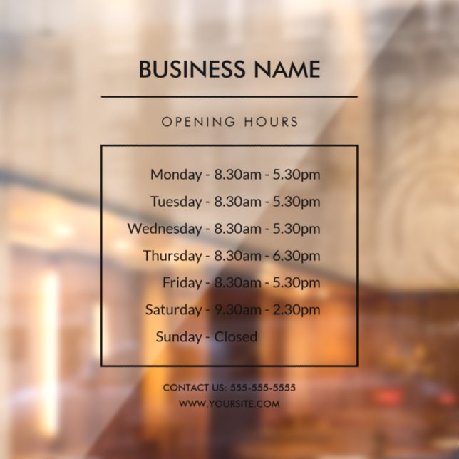 Custom Business Opening Hours Signage Window Cling (Sheet 2)