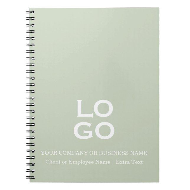 Custom Business or Company Logo & Title Sage Green Notebook (Front)