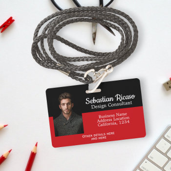 Custom Business Personalized Red Black Badge by Ricaso_Intros at Zazzle