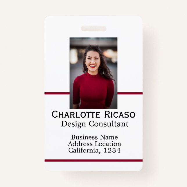 Custom Business Personalized Red White Black Badge (Front)
