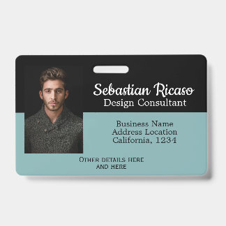 Custom Business Personalized Teal Black Badge