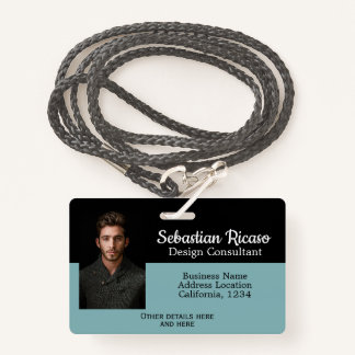 Custom Business Personalized Teal Black Badge
