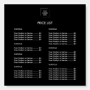 Custom Business Price List Foam Board Sign