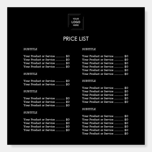 Custom Business Price List Foam Board Sign