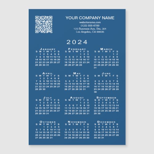 Custom Business QR Code 2024 Calendar Blue Magnet