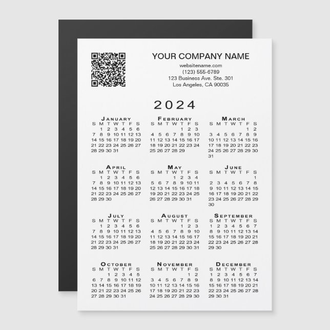 Custom Business QR Code 2024 Calendar Magnet Card (Front/Back)