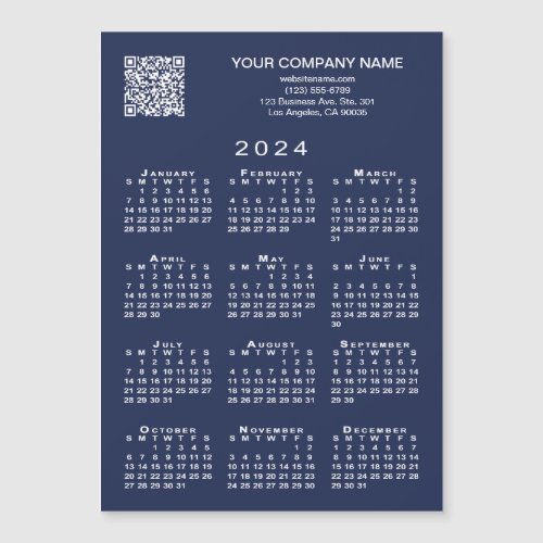 Custom Business QR Code 2024 Calendar Navy Magnet