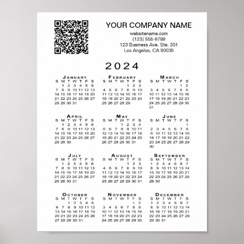 Custom Business QR Code 2024 Calendar Poster