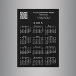 Custom Business QR Code 2025 Calendar Black Magnet<br><div class="desc">Create your own 2025 calendar magnetic card with a customizable QR code for your business website or landing page, and your company name and contact information in white text on a black background. Add your business URL link and custom text (company name, website, phone number, address, slogan, or other message)...</div>