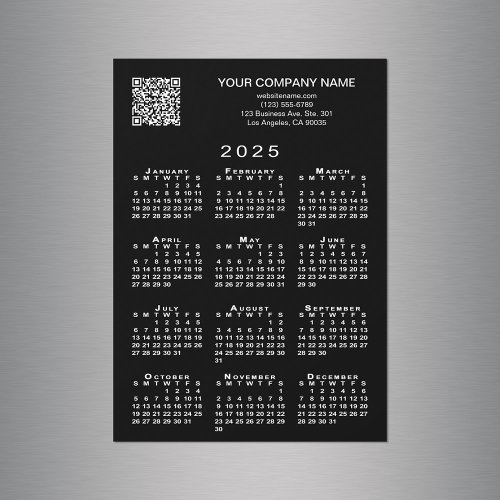 Custom Business QR Code 2025 Calendar Black Magnet