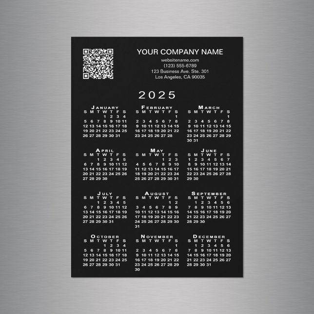 Custom Business QR Code 2025 Calendar Black Magnet (Custom Business QR Code 2025 Calendar Black Magnet in situ)