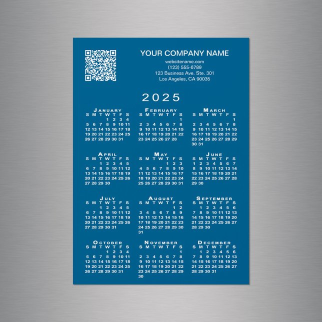 Custom Business QR Code 2025 Calendar Blue Magnet (Custom Business QR Code 2025 Calendar Blue Magnet in situ)